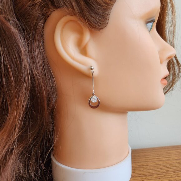 925 SILVER 3 PAIRS DELICATE DANGLE EAR RINGS WITH CZ STONES. - Picture 5 of 16